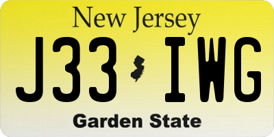 NJ license plate J33IWG