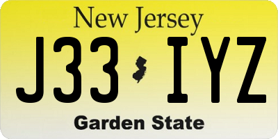 NJ license plate J33IYZ