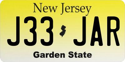 NJ license plate J33JAR