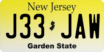 NJ license plate J33JAW