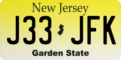 NJ license plate J33JFK