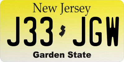 NJ license plate J33JGW