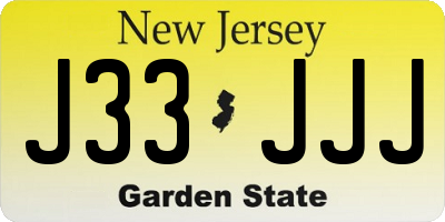 NJ license plate J33JJJ
