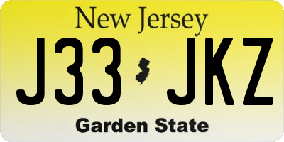 NJ license plate J33JKZ