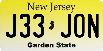 NJ license plate J33JON