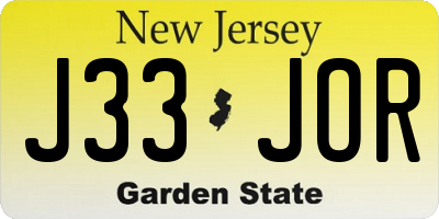 NJ license plate J33JOR
