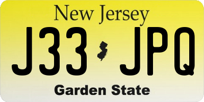 NJ license plate J33JPQ