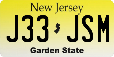 NJ license plate J33JSM