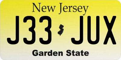 NJ license plate J33JUX