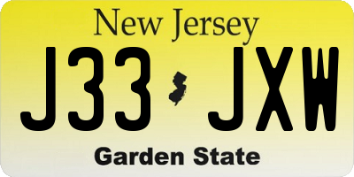 NJ license plate J33JXW