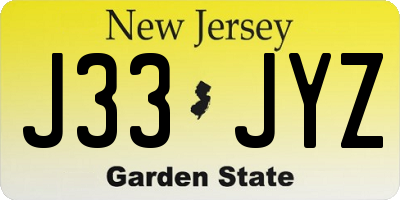 NJ license plate J33JYZ