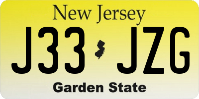 NJ license plate J33JZG