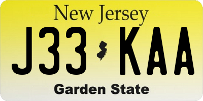 NJ license plate J33KAA