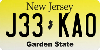 NJ license plate J33KAO
