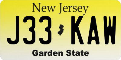 NJ license plate J33KAW