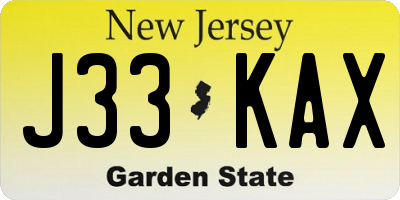 NJ license plate J33KAX