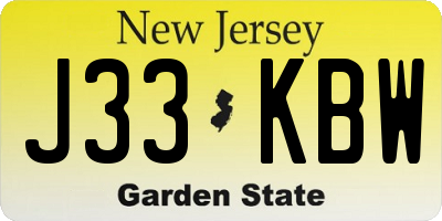 NJ license plate J33KBW