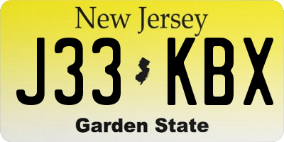 NJ license plate J33KBX