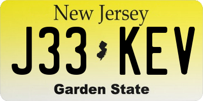 NJ license plate J33KEV