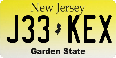 NJ license plate J33KEX