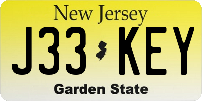 NJ license plate J33KEY