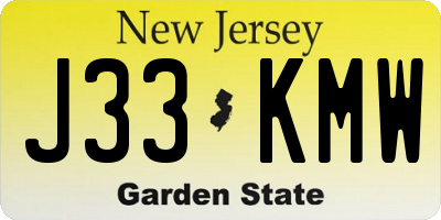 NJ license plate J33KMW