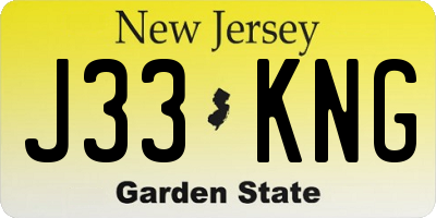 NJ license plate J33KNG