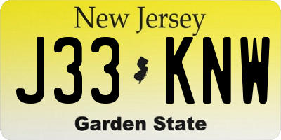 NJ license plate J33KNW