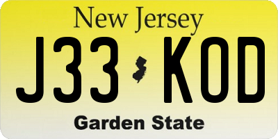 NJ license plate J33KOD