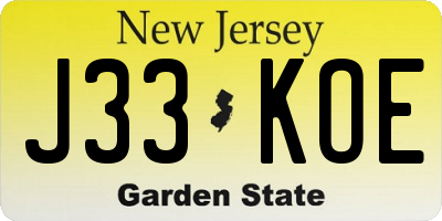 NJ license plate J33KOE