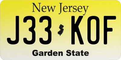 NJ license plate J33KOF