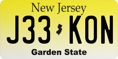 NJ license plate J33KON