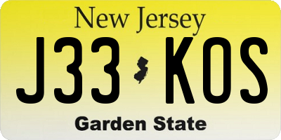 NJ license plate J33KOS