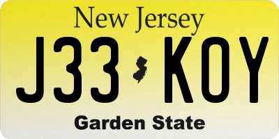 NJ license plate J33KOY