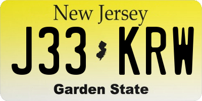NJ license plate J33KRW