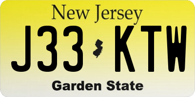 NJ license plate J33KTW