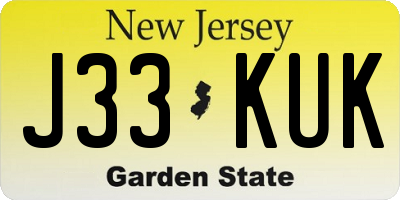 NJ license plate J33KUK