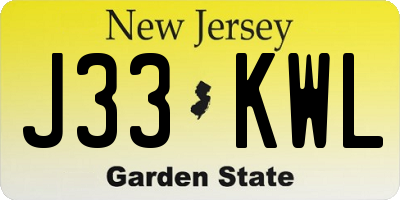NJ license plate J33KWL