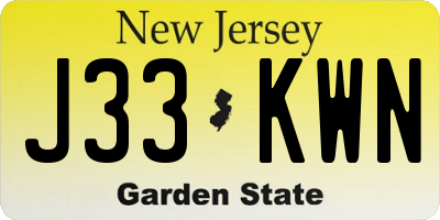 NJ license plate J33KWN