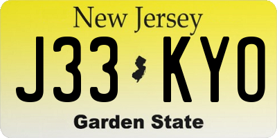 NJ license plate J33KYO