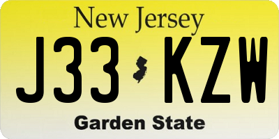 NJ license plate J33KZW