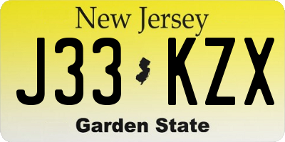 NJ license plate J33KZX