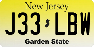 NJ license plate J33LBW
