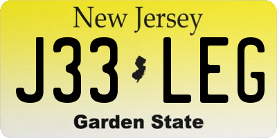 NJ license plate J33LEG