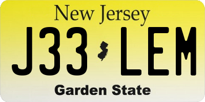 NJ license plate J33LEM