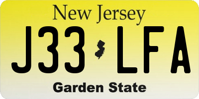 NJ license plate J33LFA