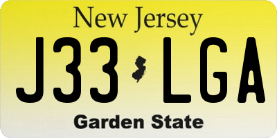 NJ license plate J33LGA