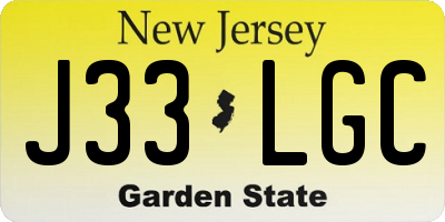 NJ license plate J33LGC