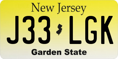 NJ license plate J33LGK