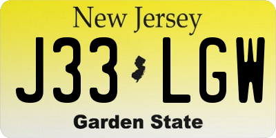 NJ license plate J33LGW